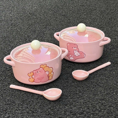 Set Nồi Gấu Hồng Kèm Muỗng 